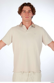 Lyle beige polo t shirt casual dressed upper body 0001.jpg